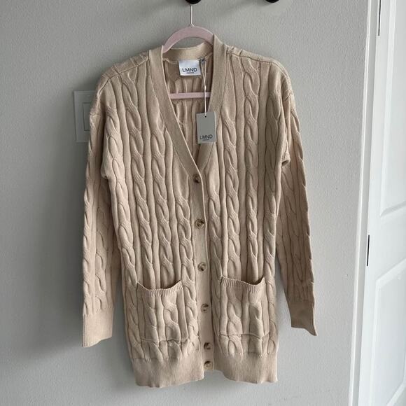 LMND cable Knit Cardigan Beige New Size Medium - Picture 1 of 5
